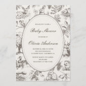 Woodland Sketched Allover Print Baby Shower 招待状 (正面)