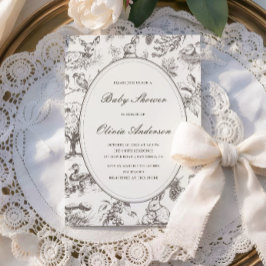 Woodland Sketched Allover Print Baby Shower 招待状