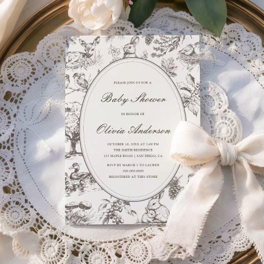 Woodland Sketched Allover Print Baby Shower 招待状