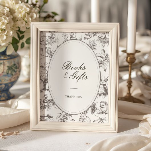 Woodland Sketched Baby Shower Books and Gifts ポスター