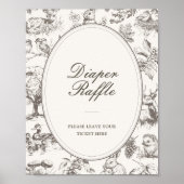 Woodland Sketched Baby Shower Diaper Raffle ポスター (正面)