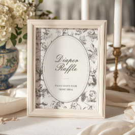 Woodland Sketched Baby Shower Diaper Raffle ポスター