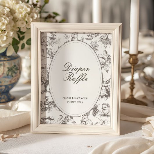 Woodland Sketched Baby Shower Diaper Raffle ポスター