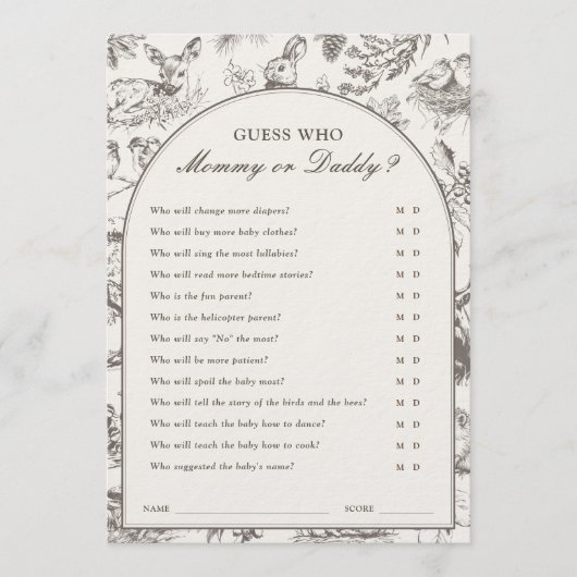 Woodland Sketched Guess Who Game Card 招待状 (正面)