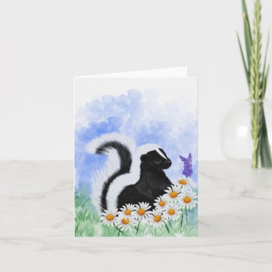 Woodland Skunk in Daisy Meadow Small Greeting Card サンキューカード (正面)