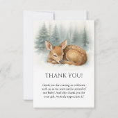 Woodland Sleeping Baby Deer Winter Baby Shower サンキューカード (正面)