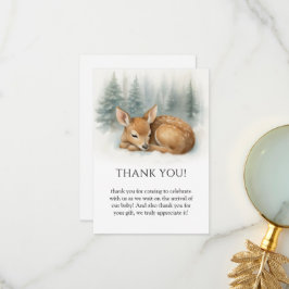 Woodland Sleeping Baby Deer Winter Baby Shower サンキューカード