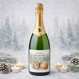 Woodland Sleeping Baby Deer Winter Baby Shower スパークリングワインラベル