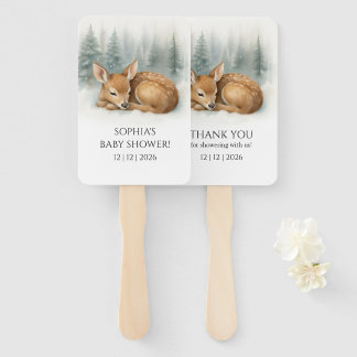 Woodland Sleeping Baby Deer Winter Baby Shower ハンドファン