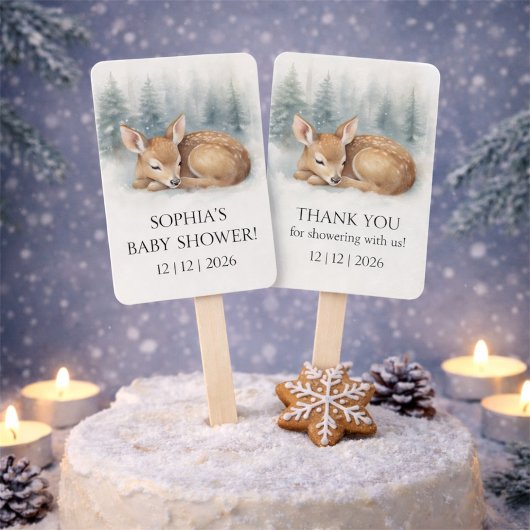 Woodland Sleeping Baby Deer Winter Baby Shower ハンドファン