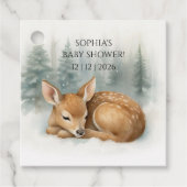Woodland Sleeping Baby Deer Winter Baby Shower フェイバータグ (正面)