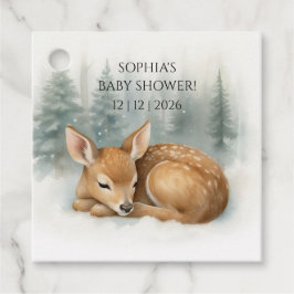 Woodland Sleeping Baby Deer Winter Baby Shower フェイバータグ