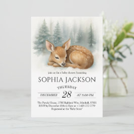 Woodland Sleeping Baby Deer Winter Baby Shower 招待状