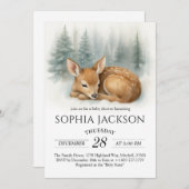 Woodland Sleeping Baby Deer Winter Baby Shower 招待状 (正面/裏面)