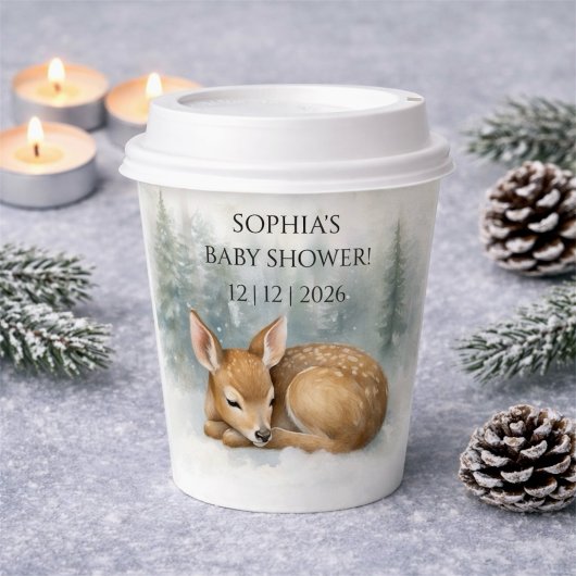 Woodland Sleeping Baby Deer Winter Baby Shower 紙コップ