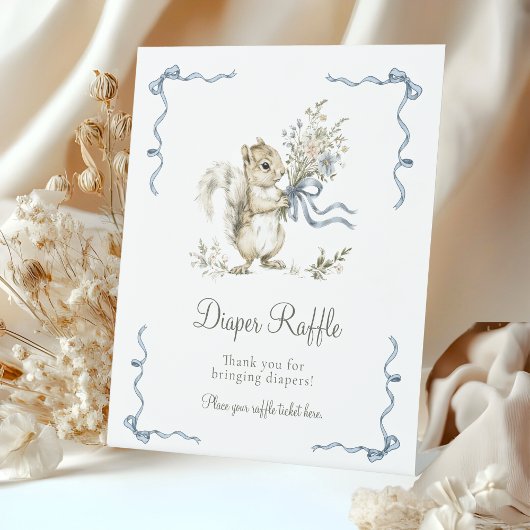 Woodland Squirrel Diaper Raffle Baby Shower 台座サイン