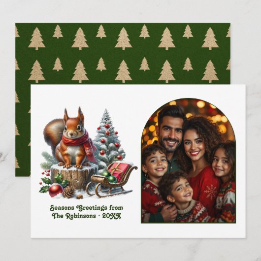 Woodland Squirrel Festive Forest Christmas Photo シーズンカード (正面/裏面)