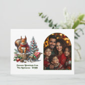 Woodland Squirrel Festive Forest Christmas Photo シーズンカード (スタンド正面)