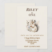 Woodland squirrel First Birthday Invitation 招待状 (正面/裏面)