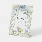 Woodland Squirrel Gingham Baby Shower Favors 台座サイン (正面)