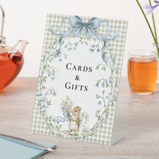 Woodland Squirrel Gingham Cards Gifts Baby Shower 台座サイン (インサイチュ)
