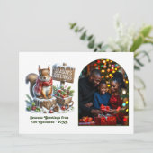Woodland Squirrel Rustic Forest Christmas Photo シーズンカード (スタンド正面)