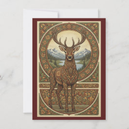 Woodland Stag Nordic Folk Art Flat Thank You サンキューカード