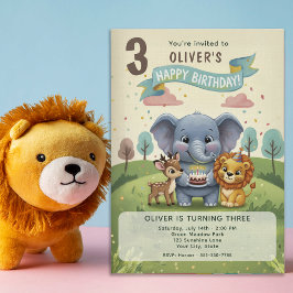Woodland Storybook Animals 3rd Birthday 招待状