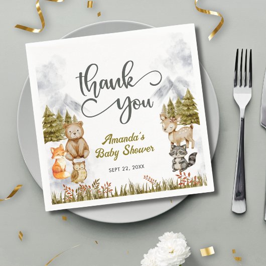 Woodland Thank You Forest Animals Baby Shower スタンダードカクテルナプキン
