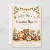 Woodland Theme Adorable Forest Animals Baby Shower 招待状 (正面)