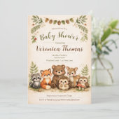 Woodland Theme Adorable Forest Animals Baby Shower 招待状 (スタンド正面)