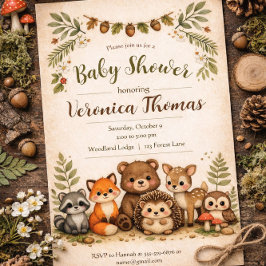Woodland Theme Adorable Forest Animals Baby Shower 招待状