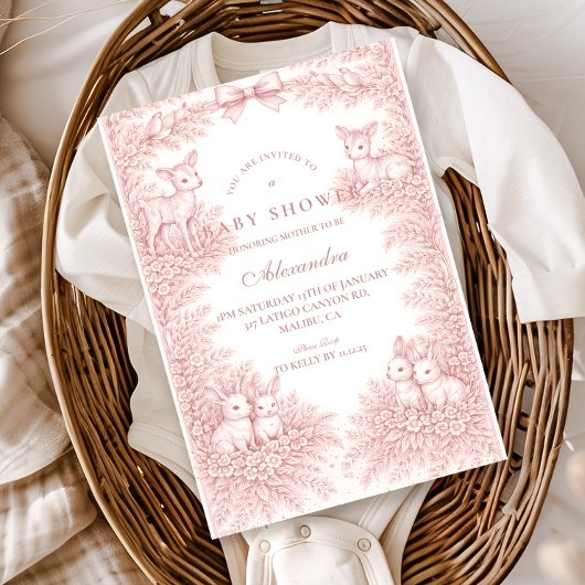 Woodland Toile Baby Shower 招待状