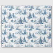 Woodland Toile Blue Christmas Holiday ラッピングペーパー (フラット)