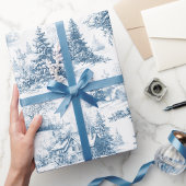 Woodland Toile Blue Christmas Holiday ラッピングペーパー