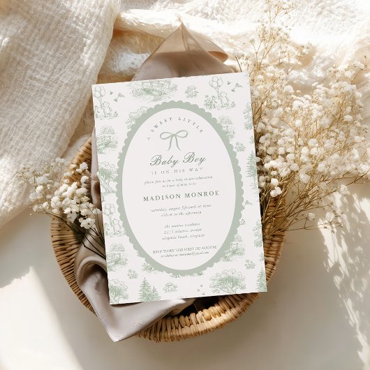 Woodland Toile Storybook Bow Baby Shower  招待状