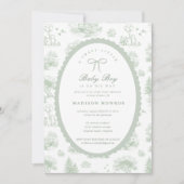 Woodland Toile Storybook Bow Baby Shower  招待状 (正面)