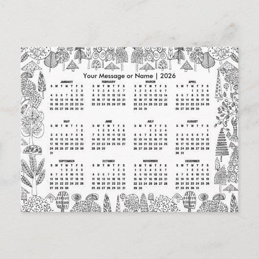 Woodland Trees 2026 Calendar Personalized ポストカード (正面)