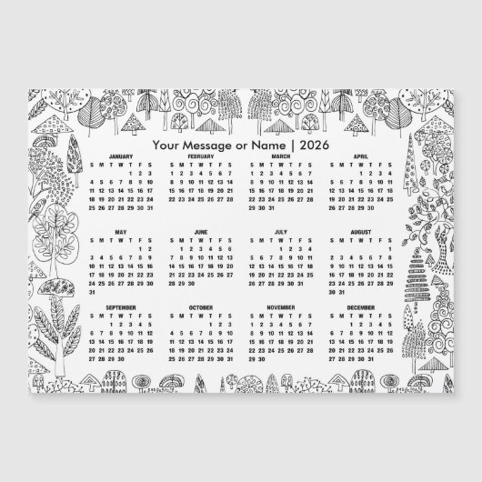 Woodland Trees 2026 Calendar Personalized Magnet (正面)