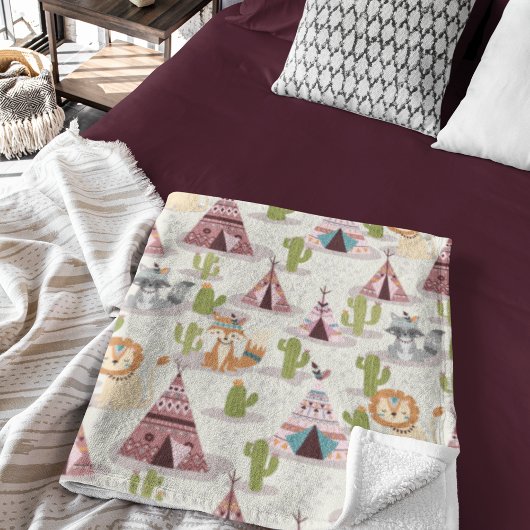 Woodland Tribal Native Americansシームレスパターン フリースブランケット