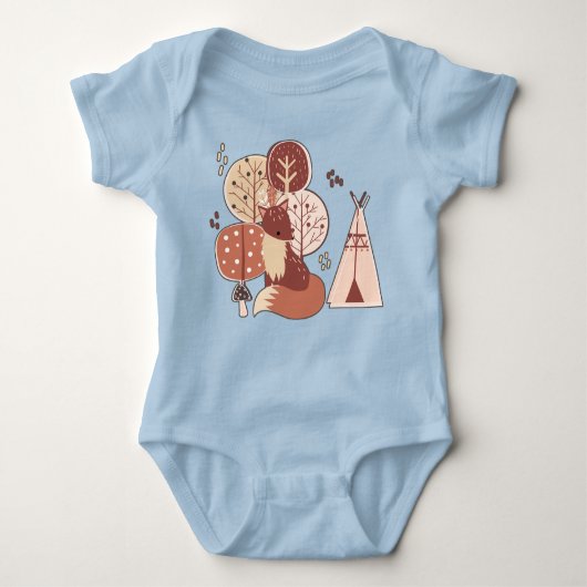 Woodland Tribal Native Americansシームレスパターン ベビーボディスーツ (正面)