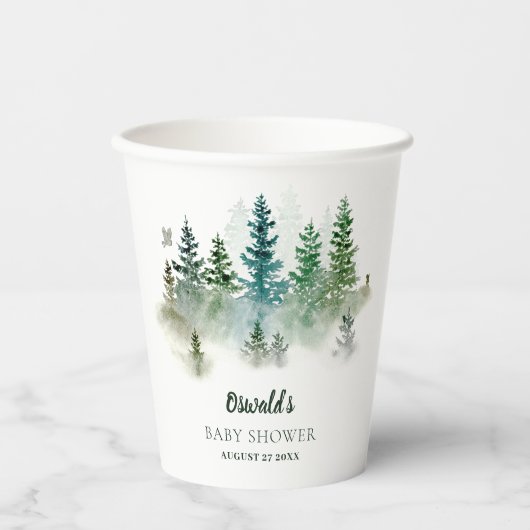 Woodland Watercolor Baby Shower 紙コップ (正面)