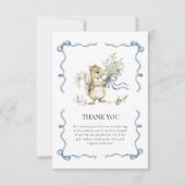 Woodland Watercolor Blue Ribbon Squirrel Baby  サンキューカード (正面)