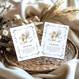 Woodland Watercolor Blue Ribbon Squirrel Baby  サンキューカード