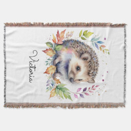 Woodland Watercolor Hedgehog Cute Custom Name スローブランケット