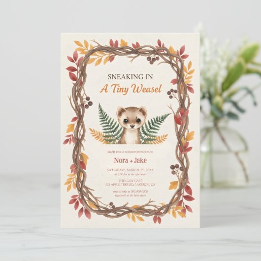 Woodland weasel baby shower 招待状 (スタンド正面)