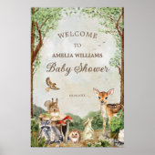 Woodland Welcome Baby Shower Deer Bunny Hedgehog ポスター (正面)