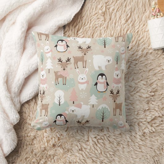 Woodland Whimsical Forest Animals Winter クッション (ブランケット)