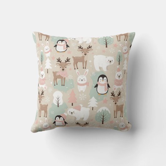 Woodland Whimsical Forest Animals Winter クッション (裏面)