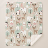 Woodland Whimsical Forest Animals Winter シェルパブランケット (正面)